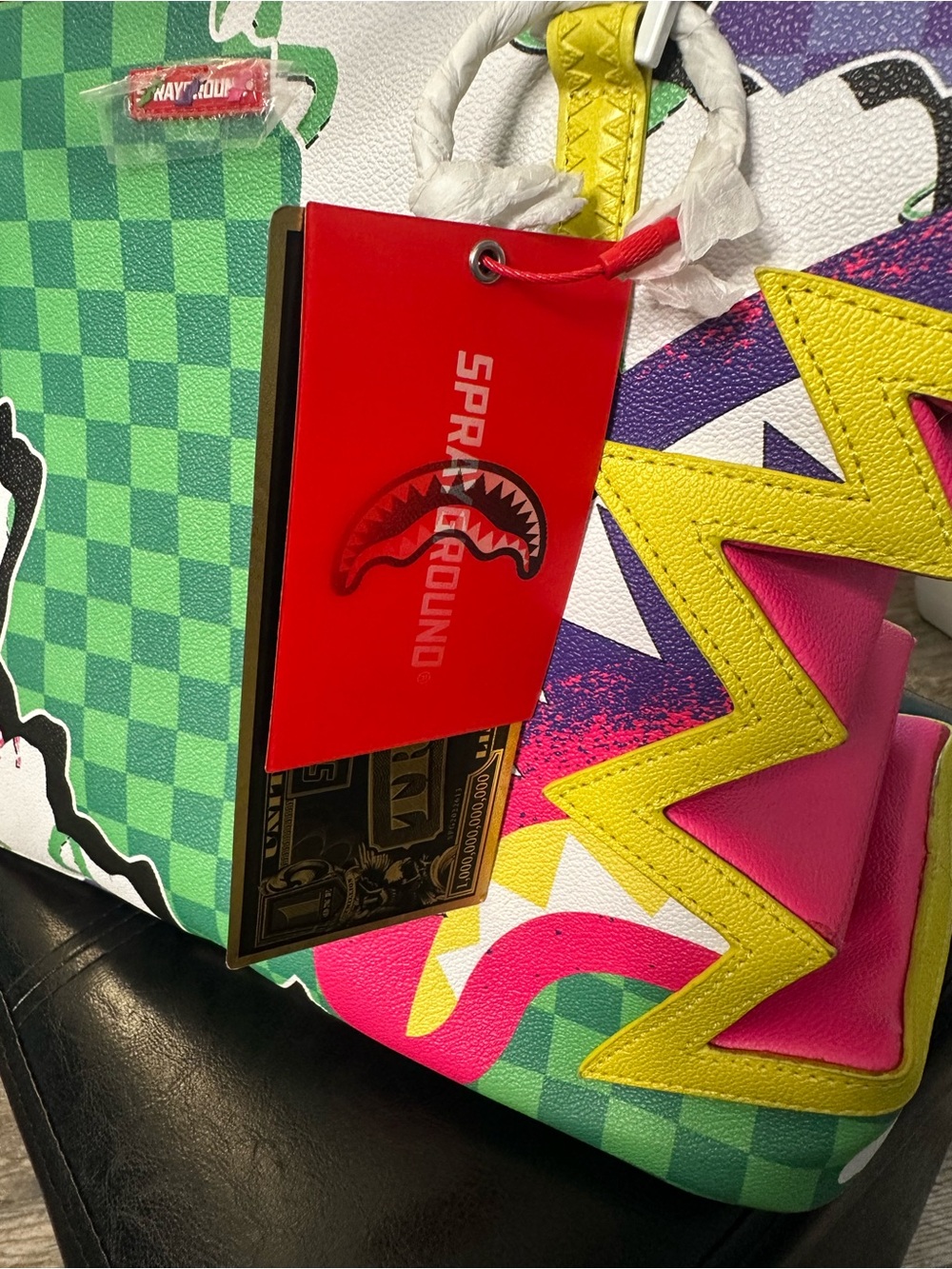 Sprayground Limited Edition Shark Mouth Tote Bag Neon Pink Green Purple NWT - Picture 4 of 12